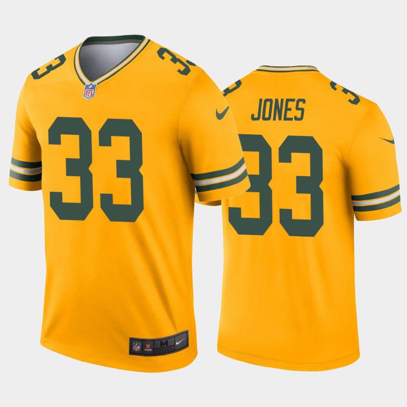 Men Green Bay Packers #33 Aaron Jones Nike Gold Inverted Legend NFL Jersey